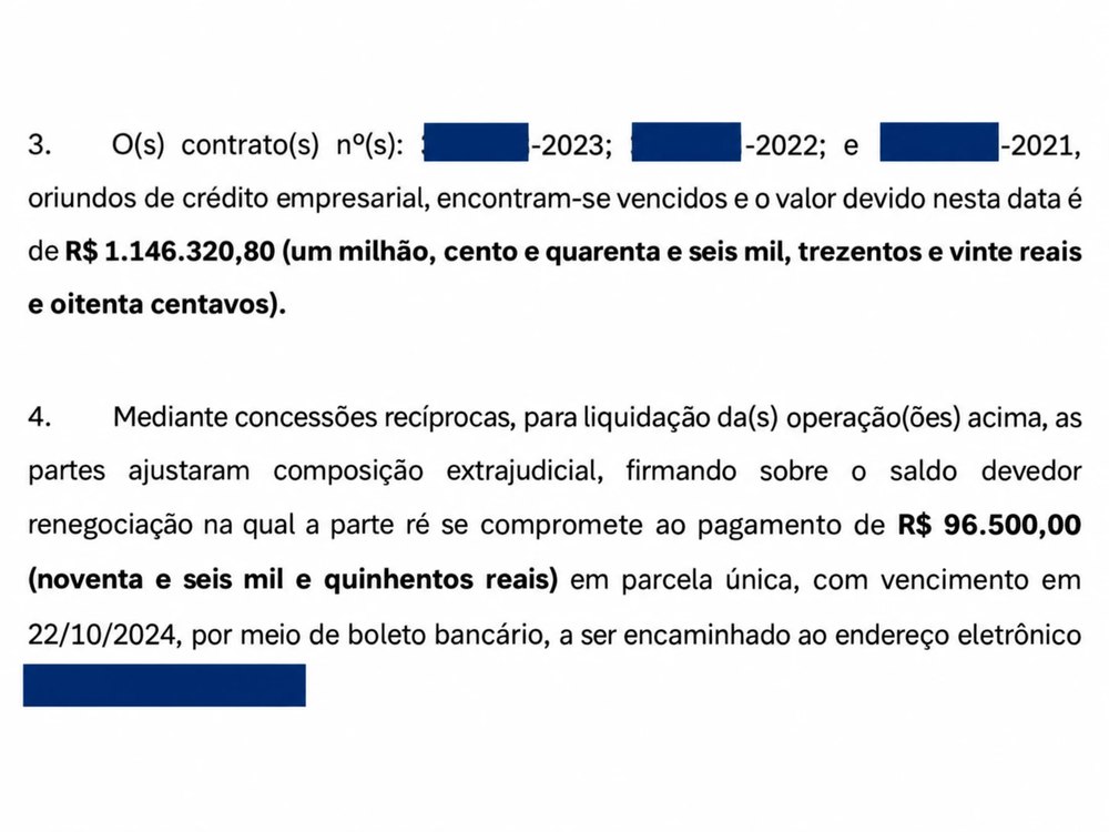 Trecho de acordo com os dados do cliente tarjados