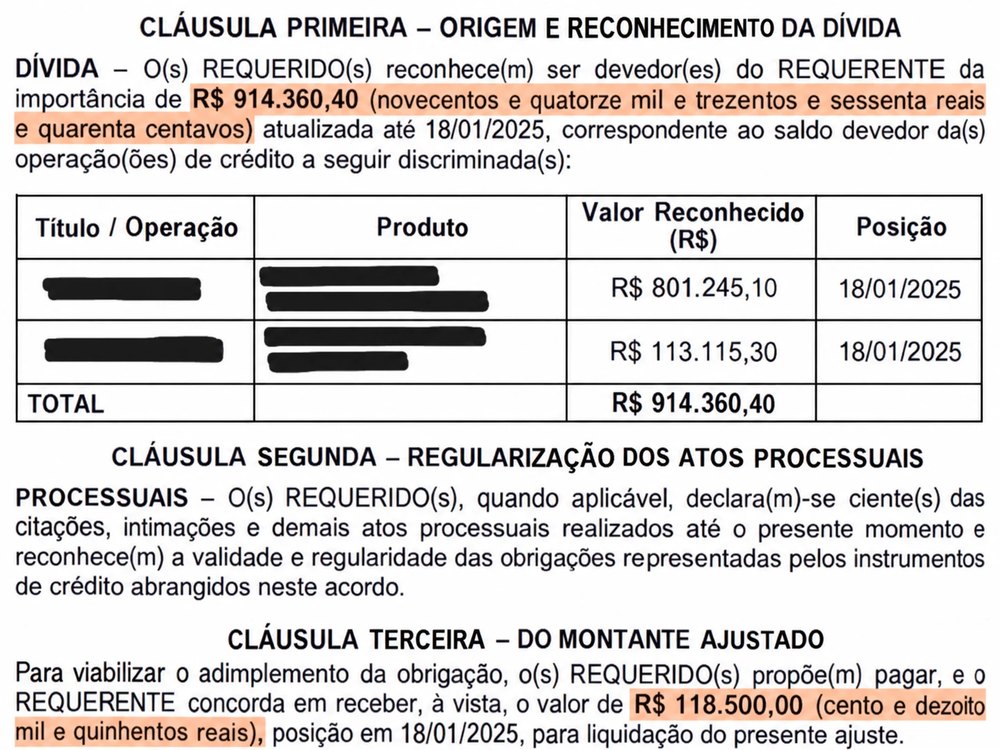 Trecho de acordo com os dados do cliente tarjados