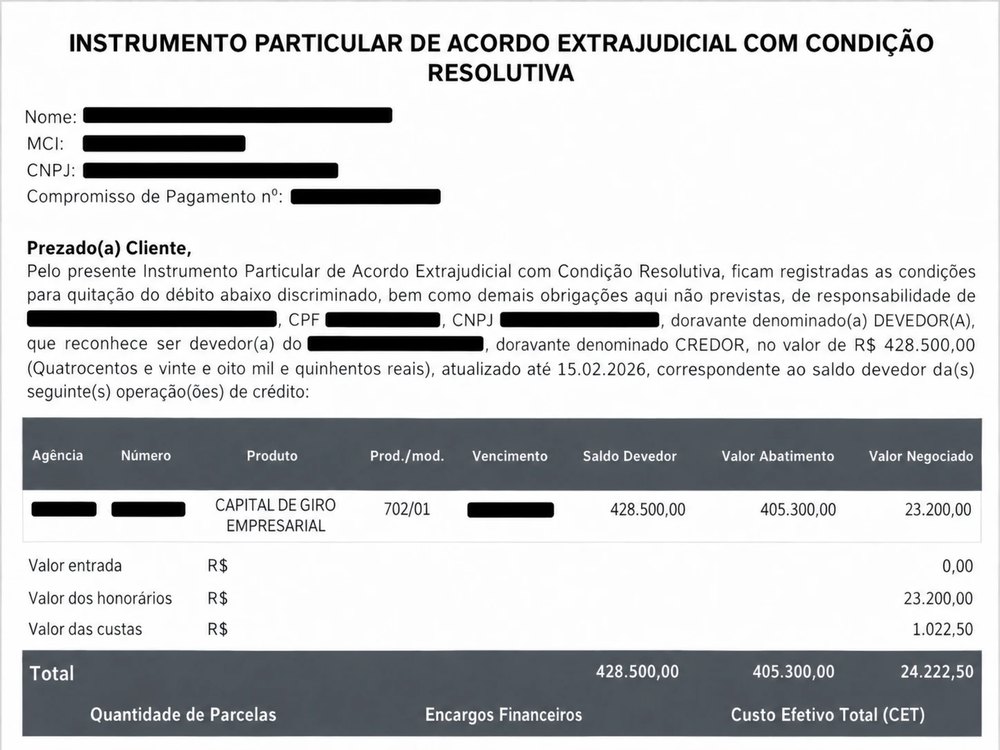 Trecho de acordo com os dados do cliente tarjados